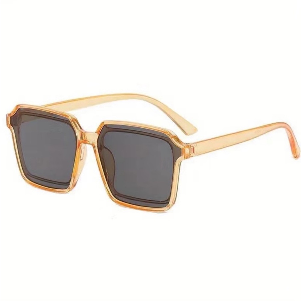 Square Oversized Double Layer Rim Frame Brown Orange Sunglasses